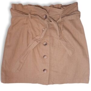 3/$20 Topshop Linen Buttoned Paperbag Mini Skirt Tan Khaki Belted